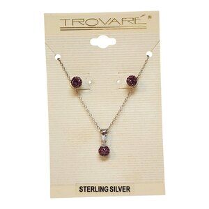 Trovare Earrings & Necklace Set Purple Pave Gems Circle Studs & Pendant Charm